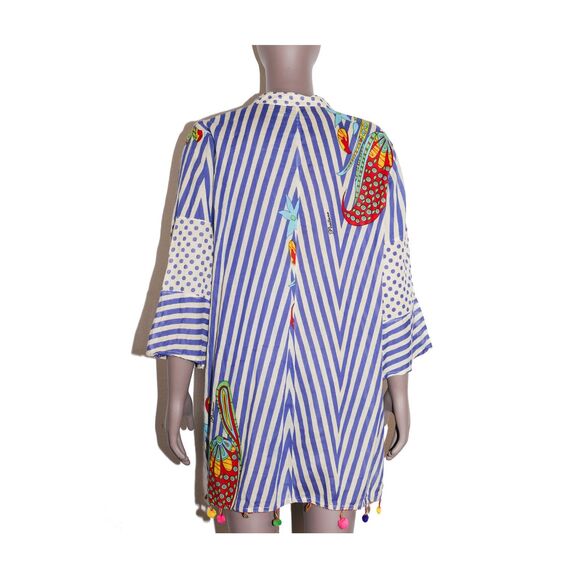 Women's Striped Cotton Beaded Dress Size Large Casual Summer Sundress - Picture 4 of 4